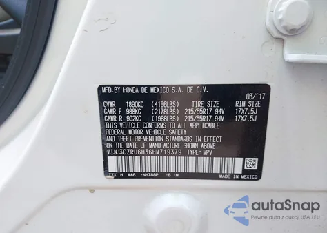 2017 Honda Hr-V Lx from USA, damaged, VIN 3CZRU6H36HM719379